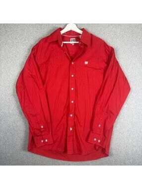 Cinch Men's Size Medium Red Long Sleeve Button Down Shirt Western Wear